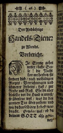 Der Andächtige Handels-Diener zu Abends. Vorbericht