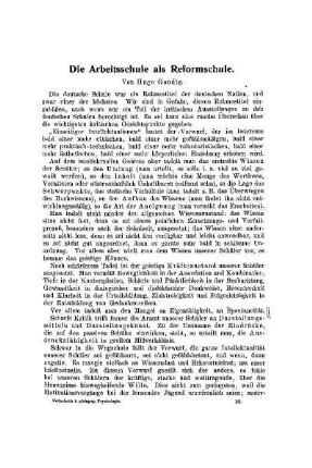 Die Arbeitsschule als Reformschule