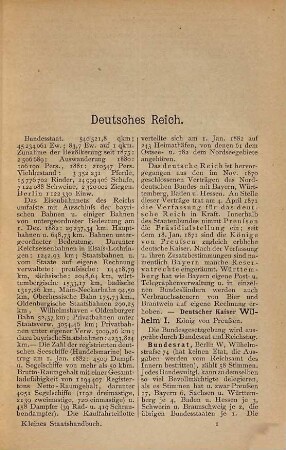 Kleines Staatshandbuch des Reichs und der Einzelstaaten : nach amtl. u. anderen zuverlässigen Quellen zsgest. 1. 1883