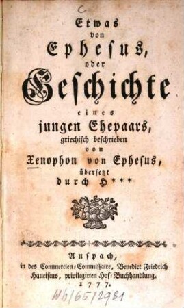 Etwas von Ephesus oder Geschichte eines jungen Ehepaars