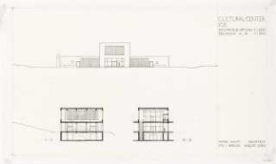 Kulturzentrum, Ios: Ansicht Süden, Schnitte 1:200