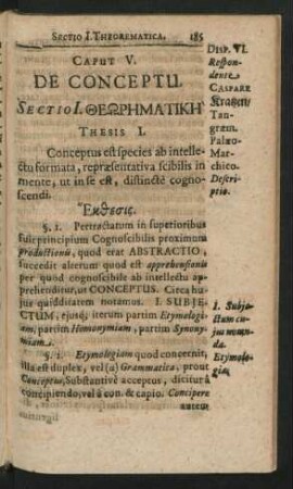 Caput V. De Conceptu. Disp. VI. Respondente Caspare Kratzen