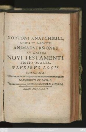 Nortoni Knatchbull, Militis Et Baronetti Animadversiones In Libros Novi Testamenti