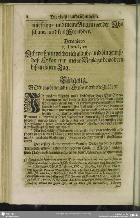 Eingang. Gott ergebene und in Christo wertheste Zuhörer!