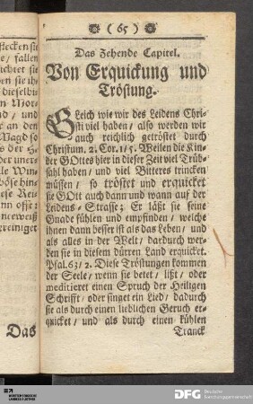 Das Zehende Capitel. Von der Erquickung und Tröstung.