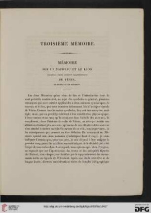 Troisième mémoire: Mémoire sur le taureau et le lion