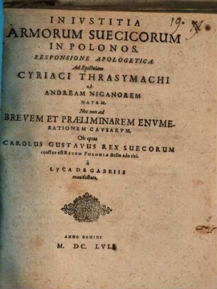 Iniustitia armorum Suecicorum in Polonos