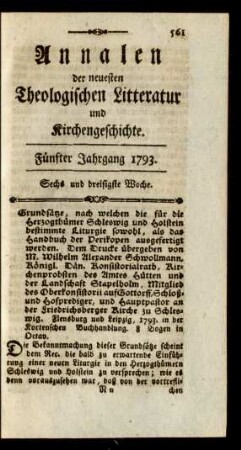 Sechs und dreißigste Woche