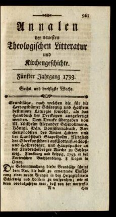 Sechs und dreißigste Woche