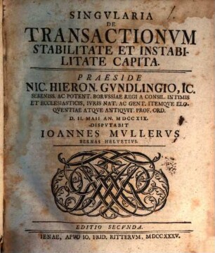 Singvlaria De Transactionvm Stabilitate Et Instabilitate Capita