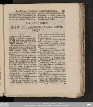 Das LXXI. Capitel. Des Merzen, Lenzmonats (Martii) Verrichtungen.