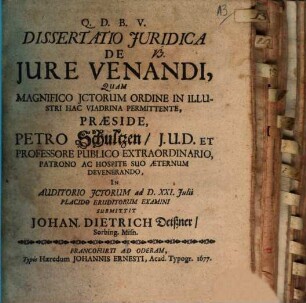 Dissertatio Iuridica De Iure Venandi