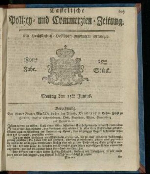 25tes Stueck, Montag den 15ten Junius 1801