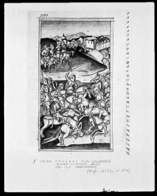 Weltchronik des Jansen Enikel — Amazonenkampf, Folio 51verso