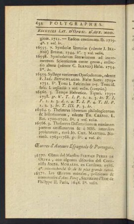 Ouvres d´Autuers Espagnols & Portugais. Italiens.