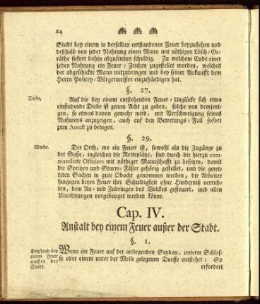 Cap. IV. Anstalt bey einem Feuer außer der Stadt.