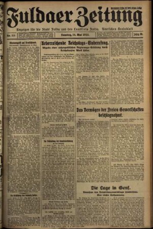Erste Ausgabe vom Sonntag, den 14. Mai 1933.