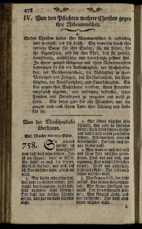IV. Von den Pflichten wahrer Christen gegen ihre Nebenmenschen.