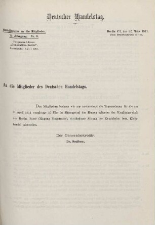 51. Jahrg. Nr. 6., ... den 22. März 1911