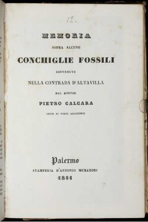Memoria Sopra Alcune Conchiglie Fossili : Rinvenute Nella Contrada D'Altavilla