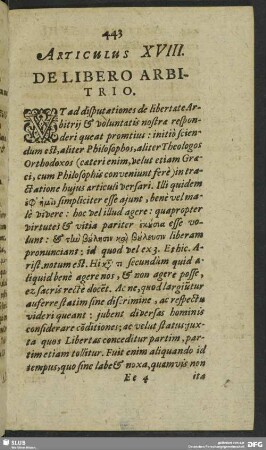 Articulus XVIII. De Libero Arbitrio