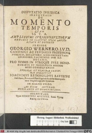 Disputatio Iuridica Inauguralis De Momento Temporis