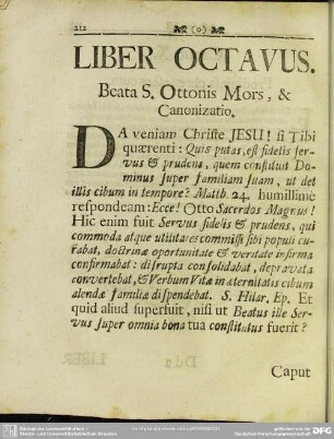 Liber Octavus. Beata S. Ottonis Mors, & Canonizatio