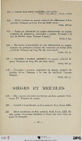Sièges et meubles (Nr. 119-159)