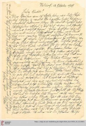 Korrespondenz von Alice und Ludwig Klein: Brief von Ludwig Klein an Kurt Klein und Irmgard Ehrlich