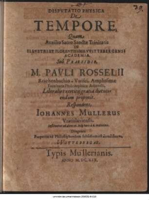 Dispvtatio Physica De Tempore