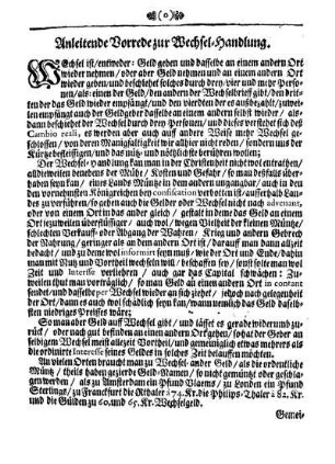 Anleitende Vorrede zur Wechsel-Handlung.