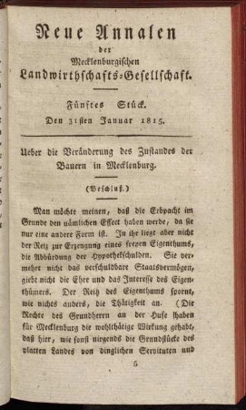Fünftes Stück. Den 31sten Januar 1815.