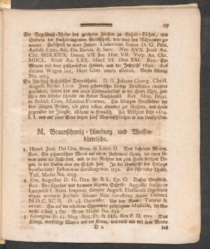 M. Braunschweig-Lüneburg und Wolfenbüttelsche.