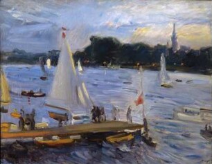 Segelboote auf der Alster am Abend