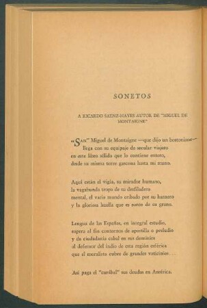 Sonetos : A Ricardo Saenz-Hayes autor de "Miguel de Montaigne" [y] A josé A. Oria en su biblioteca [y] A Ernesto Morales
