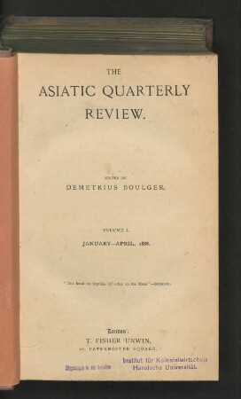 1.1886, January-April: Asiatic quarterly review