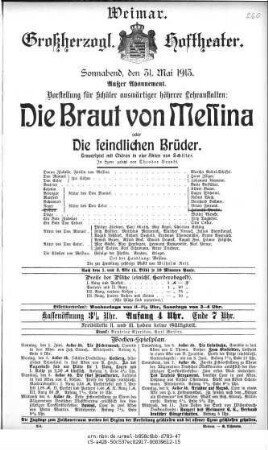 Die Braut von Messina oder Die feindlichen Brüder