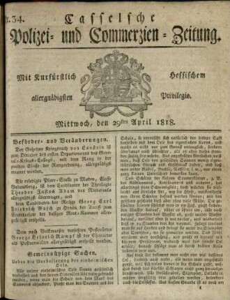 Nr. 34, Mittwoch, den 29sten April 1818