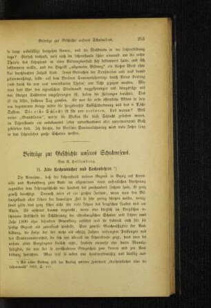 Beiträge zur Geschichte unseres Schulwesens