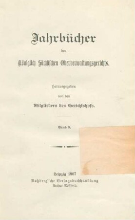 9.1907: Jahrbücher des Königlich-Sächsischen Oberverwaltungsgerichts