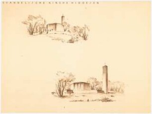 Evangelische Kirche, Detmold-Hiddesen: 2 Perspektivische Ansichten (vgl. Inv.Nr. 38054)