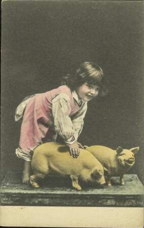 [Mädchen mit zwei Schweinen]