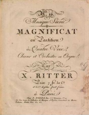 Magnificat : en partition à quatre voix, choeur et orchestre ou orgue