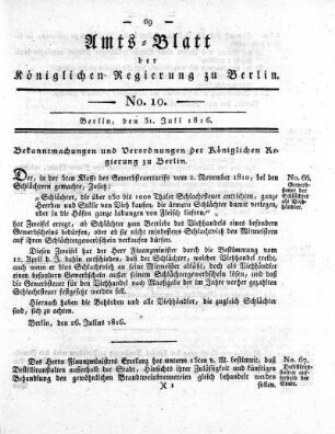 No 10, 31. Juli 1816