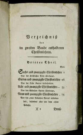 Verzeichniß der im zweiten Bande enthaltenen Christenlehren.