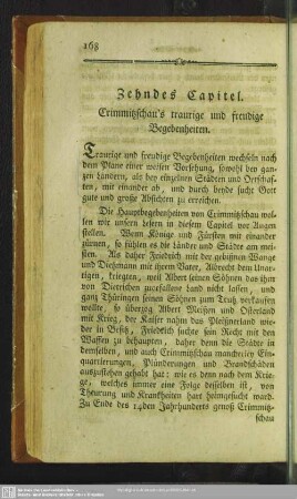 Zehndes Capitel. Crimmitzschau´straurige und freudige Begebenheiten
