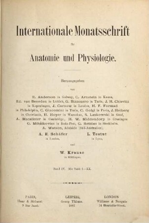 Internationale Monatsschrift für Anatomie und Physiologie. 4, 4. 1887