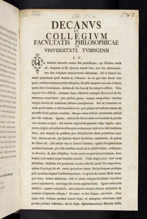Decanvs Et Collegivm Facvltatis Philosophicae In Vniversitate Tvbingensi. L. S.