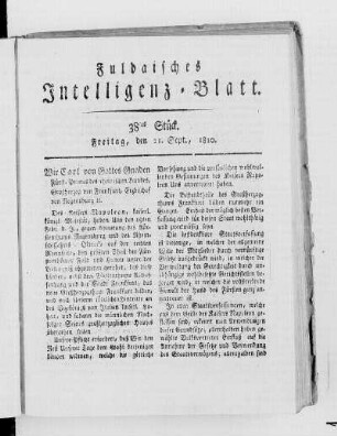 38tes Stück, Ausgabe vom 21. Sept. 1810