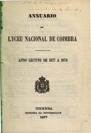 Annuario do Lyceu Nacional de Coimbra. 1877/78 (1877)